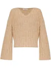 By Malene Birger V-neck Chunky-ribbed Jumper In Beige