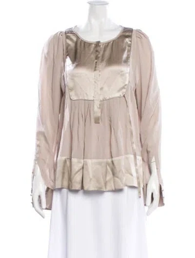 Pre-owned By Malene Birger Three-quarter Sleeve Button-up Top In Neutral