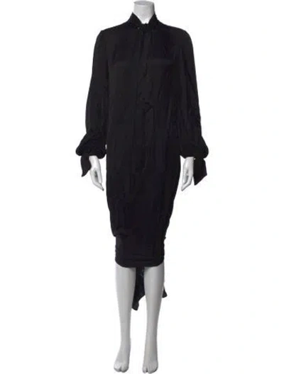 Pre-owned By Malene Birger Tie Neck Knee-length Dress In Black