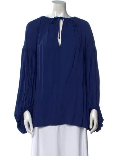 Pre-owned By Malene Birger Tie Neck Long Sleeve Blouse In Blue