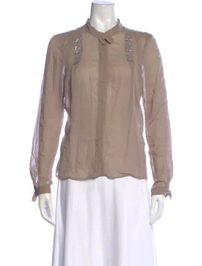 Pre-owned By Malene Birger Tie Neck Long Sleeve Blouse In Neutral