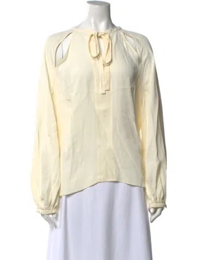 Pre-owned By Malene Birger Tie Neck Long Sleeve Blouse In Neutral