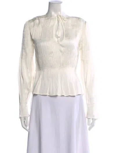 Pre-owned By Malene Birger Tie Neck Long Sleeve Blouse In White