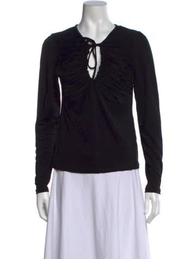 Pre-owned By Malene Birger Tie Neck Long Sleeve Top In Black