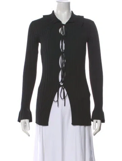 Pre-owned By Malene Birger Tie Neck Long Sleeve Top In Gray