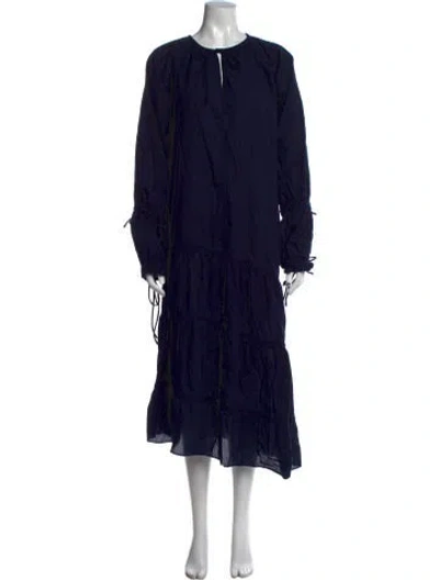 Pre-owned By Malene Birger Tie Neck Midi Length Dress In Blue