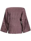 By Malene Birger Textured Long Sleeve Blouse With Straight Neckline In Brown