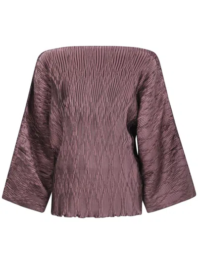 By Malene Birger Textured Long Sleeve Blouse With Straight Neckline In Red