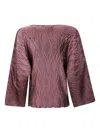 By Malene Birger Textured Long Sleeve Blouse With Straight Neckline In Brown
