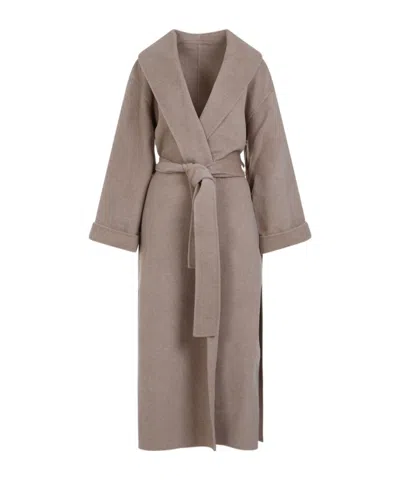 By Malene Birger Trullem Belted Wool Coat In Nude