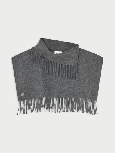 By Malene Birger Turtla Wool Fringe Bib In Dark Grey Melange
