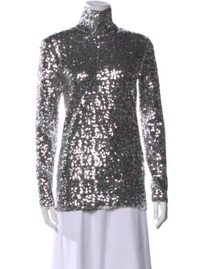Pre-owned By Malene Birger Turtleneck Midi Length Dress In Silver