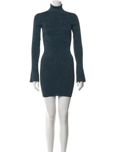 Pre-owned By Malene Birger Turtleneck Mini Dress In Blue/metallic