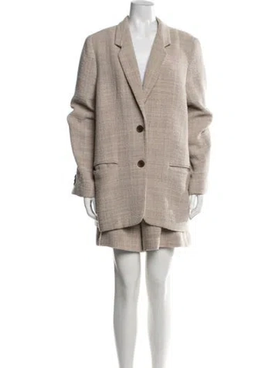 Pre-owned By Malene Birger Tweed Pattern Short Set In Neutral