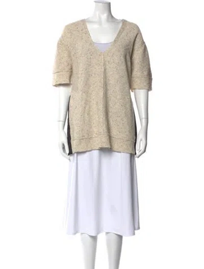 Pre-owned By Malene Birger Tweed Pattern V-neck Sweater In Neutral