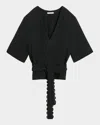 By Malene Birger Ullas Elbow-sleeve Belted Crepe Blouse In Black