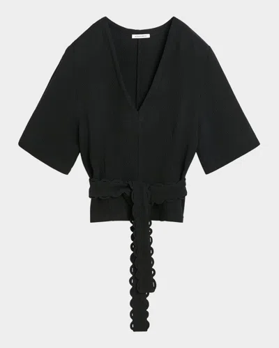 By Malene Birger Ullas Elbow-sleeve Belted Crepe Blouse In Black