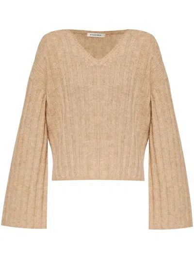 By Malene Birger V-neck Chunky-ribbed Jumper In Beige