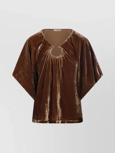 By Malene Birger Velvet Keyhole Neck Relaxed Fit Top In Brown