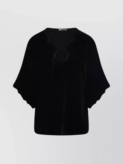 By Malene Birger Velvet V Neck Relaxed Fit Top In Black