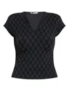 By Malene Birger Venazia Monogram-pattern V-neck Top In Black