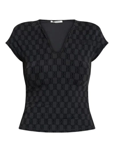 By Malene Birger Venazia Monogram-pattern V-neck Top In Black