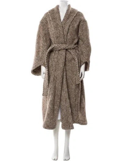 Pre-owned By Malene Birger Virgin Wool Houndstooth Print Faux Fur Coat W/ Tags In Brown