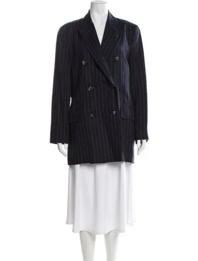Pre-owned By Malene Birger Virgin Wool Striped Blazer In Blue