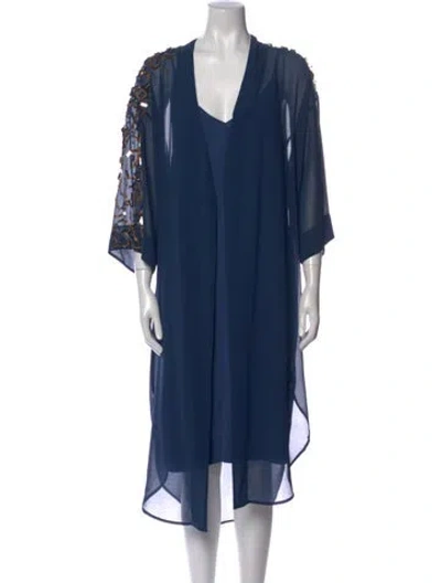 Pre-owned By Malene Birger V-neck Knee-length Dress In Blue