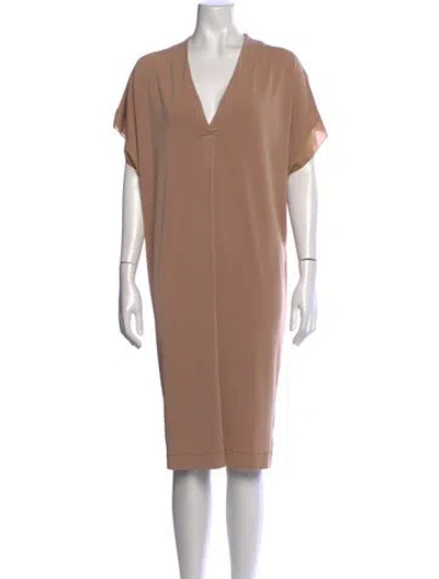 Pre-owned By Malene Birger V-neck Knee-length Dress In Neutrals