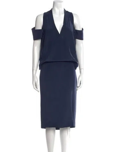 Pre-owned By Malene Birger V-neck Long Dress In Blue
