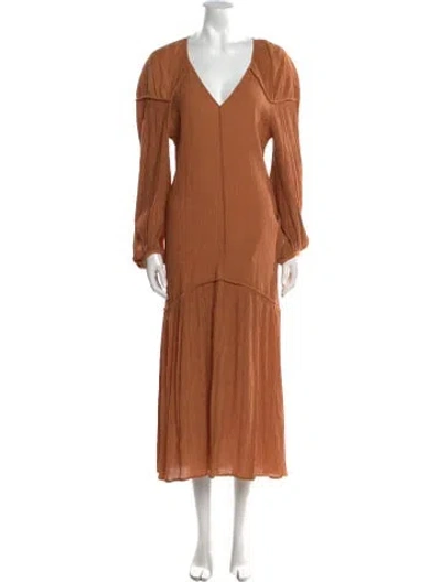 Pre-owned By Malene Birger V-neck Long Dress In Brown