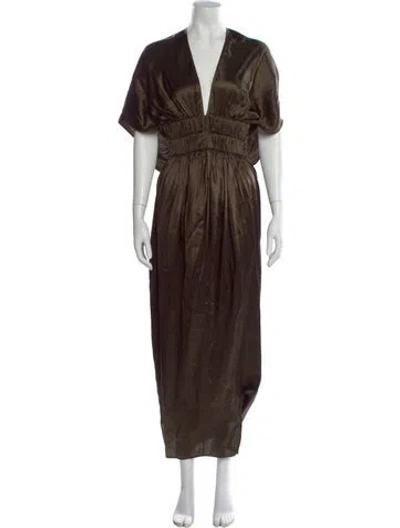 Pre-owned By Malene Birger V-neck Long Dress In Brown