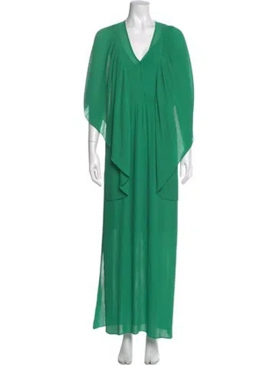 Pre-owned By Malene Birger V-neck Long Dress In Green