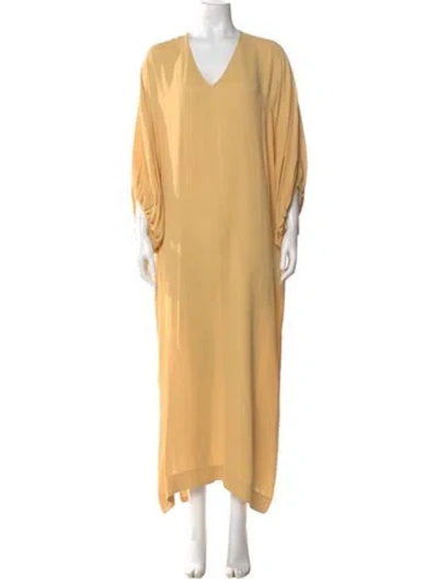 Pre-owned By Malene Birger V-neck Long Dress In Yellow
