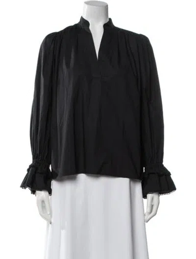 Pre-owned By Malene Birger V-neck Long Sleeve Blouse In Black