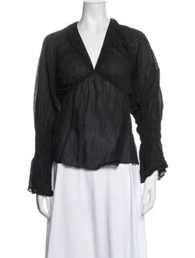 Pre-owned By Malene Birger V-neck Long Sleeve Blouse In Black