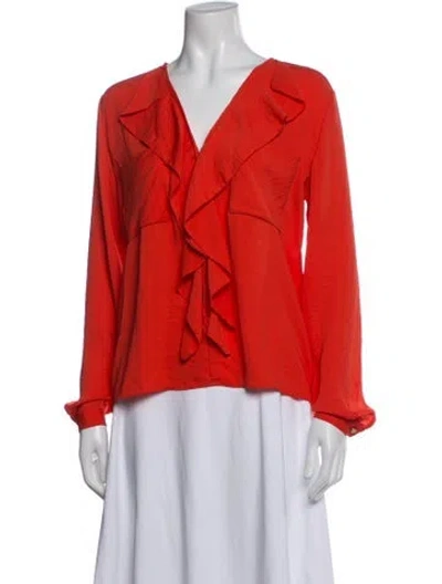 Pre-owned By Malene Birger V-neck Long Sleeve Blouse In Blue