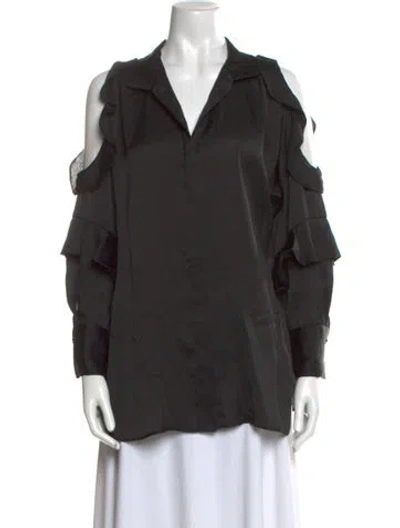 Pre-owned By Malene Birger V-neck Long Sleeve Blouse In Gray