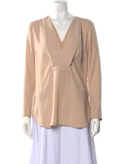 Pre-owned By Malene Birger V-neck Long Sleeve Blouse In Neutral