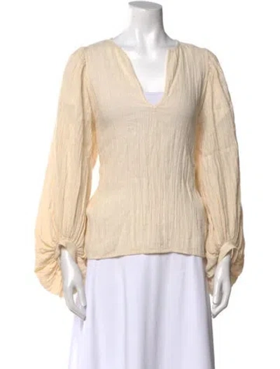 Pre-owned By Malene Birger V-neck Long Sleeve Blouse In Neutral