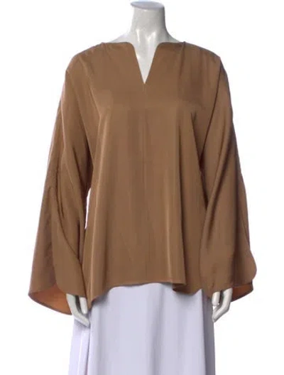 Pre-owned By Malene Birger V-neck Long Sleeve Blouse In Neutral