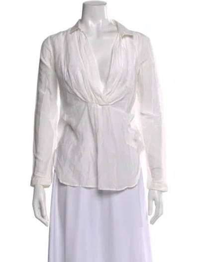 Pre-owned By Malene Birger V-neck Long Sleeve Blouse In Neutral