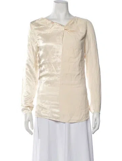 Pre-owned By Malene Birger V-neck Long Sleeve Blouse In Neutrals