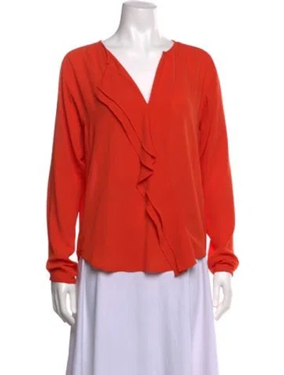 Pre-owned By Malene Birger V-neck Long Sleeve Blouse In Red