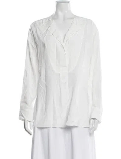 Pre-owned By Malene Birger V-neck Long Sleeve Blouse W/ Tags In Neutrals
