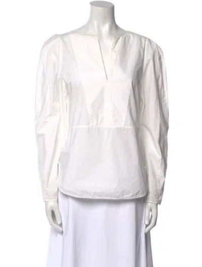 Pre-owned By Malene Birger V-neck Long Sleeve Blouse In White