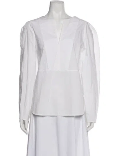 Pre-owned By Malene Birger V-neck Long Sleeve Blouse In White