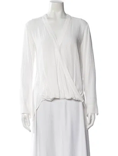 Pre-owned By Malene Birger V-neck Long Sleeve Blouse In White