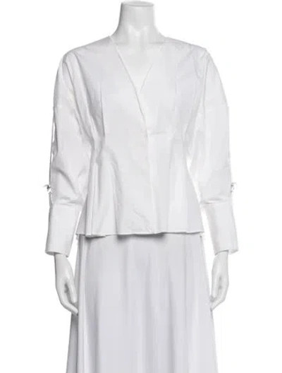 Pre-owned By Malene Birger V-neck Long Sleeve Blouse In White